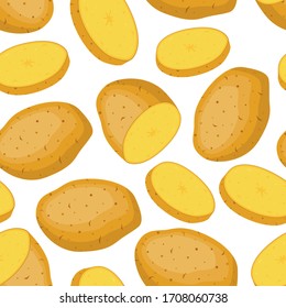 Vector seamless pattern of potato, organic agriculture in cartoon flat style. Vegetable background.