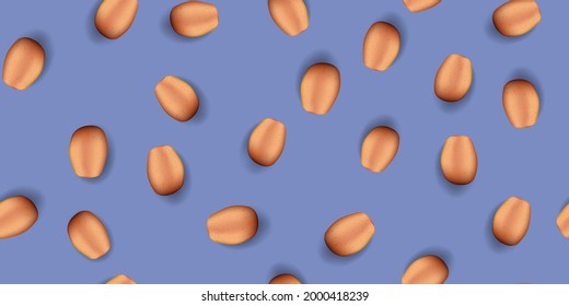 Vector seamless pattern with potatoes flat lay on violet background. Farm food market Wrapping paper concept illustration with seamless potatoes