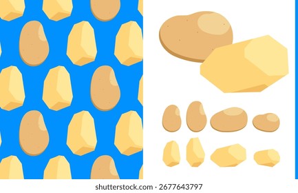 Padrão sem emenda do vetor de batatas, e batatas com e sem pele