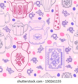 vector seamless pattern with pottery