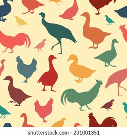 Vector seamless pattern with poultry silhouettes.