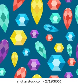 Vector seamless pattern precious stones, gems, diamonds, crystals.