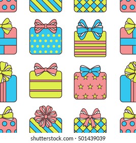 Vector seamless pattern with presents and bows