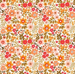 Vector Seamless Pattern. Pretty Pattern In Small Flowers. Small Yellow And Red Flowers. White Background. Ditsy Floral Background. The Vintage Template For Fashion Prints. Stock Vector.