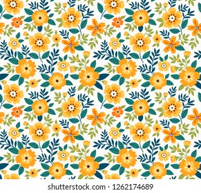 Vector seamless pattern. Pretty pattern in small flower. Small yellow flowers. White background. Ditsy floral background. The elegant the template for fashion prints.