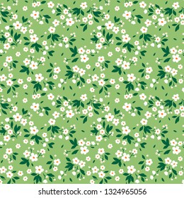 Vector seamless pattern. Pretty pattern in small flower. Small white flowers. Light green background. Ditsy floral background. The elegant the template for fashion prints.