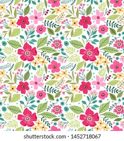 Vector seamless pattern. Pretty pattern in small flower. Small colorful flowers. White background. Ditsy floral background. The elegant template for fashion prints.