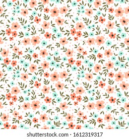 Vector seamless pattern. Pretty pattern in small flower. Small pink and blue flowers. White background. Ditsy floral background. The elegant the template for fashion prints.