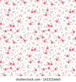 Vector seamless pattern. Pretty pattern in small flower. Small pink flowers. White background. Ditsy floral background. The elegant the template for fashion prints.