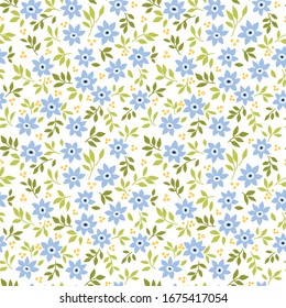 Vector seamless pattern. Pretty pattern in small flower. Small light blue flowers. White background. Ditsy floral background. The elegant the template for fashion prints.