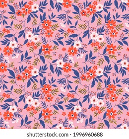 Vector seamless pattern. Pretty pattern in small flowers. Small colorful flowers. Pink background. Ditsy floral background. The elegant the template for fashion prints. Stock vector.