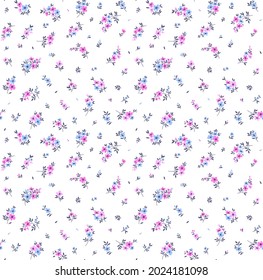 Vector seamless pattern. Pretty pattern in small flowers. Small purple and lilac flowers. White background. Ditsy floral background. The elegant the template for fashion prints. Stock vector.