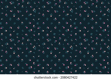 Vector seamless pattern. Pretty pattern in small flowers. Small pink flowers. Dark blue background. Ditsy floral background. The elegant the template for fashion prints. Stock vector.