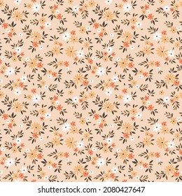 Vector seamless pattern. Pretty pattern in small flowers. Small orange pastel flowers. Light beige background. Ditsy floral background. The elegant the template for fashion prints. Stock vector.