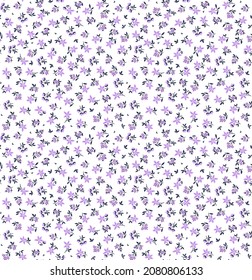 Vector seamless pattern. Pretty pattern in small flowers. Small lilac flowers. White background. Ditsy floral background. The elegant the template for fashion prints. Stock vector.