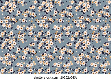 Vector seamless pattern. Pretty pattern in small flowers. Small white flowers. Gray background. Ditsy floral background. The elegant the template for fashion prints. Stock.