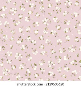 Vector seamless pattern. Pretty pattern in small flowers. Small white flowers. Pale pink background. Ditsy floral background. The elegant the template for fashion prints. Stock vector.