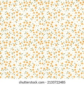 Vector seamless pattern. Pretty pattern in small flowers. Small yellow flowers. White background. Ditsy floral background. The elegant the template for fashion prints. Stock vector.