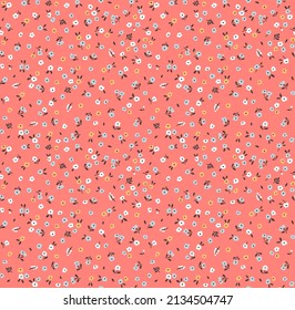 Vector seamless pattern. Pretty pattern in small flowers. Small colorful pastel flowers. Pale terracotta background. Ditsy floral background. The elegant the template for fashion prints. Stock vector.