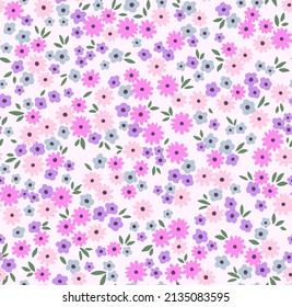 Vector seamless pattern. Pretty pattern in small flowers. Small pastel lilac and pink flowers. White background. Ditsy floral background. The elegant the template for fashion prints. Stock vector.