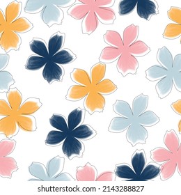 Vector seamless pattern. Pretty pattern in small flowers. Folk flowers scattered over a white background. 