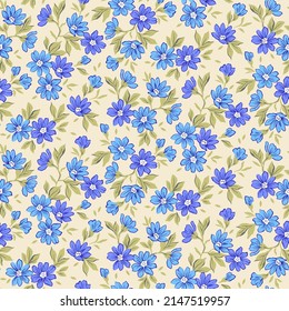 Vector seamless pattern. Pretty pattern in small flowers. Small blue and purple flowers. White background. Ditsy floral background. The elegant the template for fashion prints. Stock vector.