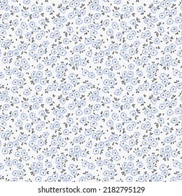 Vector seamless pattern. Pretty pattern in small flowers. Small blue flowers. White background. Ditsy floral background. The vintage template for fashion prints. Stock vector.