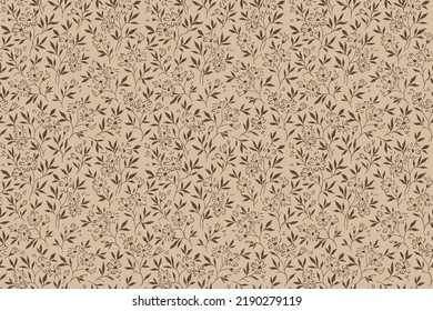 Vector seamless pattern. Pretty pattern in small flowers. Small contour line flowers. Light brown  background. Ditsy floral background. The vintage template for fashion prints. Stock vector.
