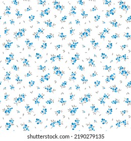 Vector seamless pattern. Pretty pattern in small berries. Small blue twigs. White background. Ditsy floral background. The vintage template for fashion prints. Stock vector.