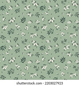 Vector seamless pattern. Pretty pattern in small flowers. Small white flowers. Gray blue  background. Ditsy floral background. The elegant the template for fashion prints. Stock vector.
