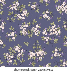 Vector seamless pattern. Pretty pattern in small flowers. Small white flowers. Pale purple background. Ditsy floral background. The elegant the template for fashion prints. Stock vector.