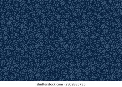 Vector seamless pattern. Pretty pattern in small flowers. Small navy blue flowers. Blue background. Ditsy floral background. Elegant template for fashion prints. Stock vector.