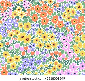 Vector seamless pattern. Pretty pattern in small flowers. Small colorful flowers. White background. Ditsy floral background. Cute template for fashion prints. Stock vector.