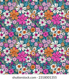 Vector seamless pattern. Pretty pattern in small flowers. Colorful flowers. Mosaic style background. Trendy floral background. Delicate template for fashion prints. Stock vector.