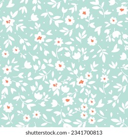 Vector seamless pattern. Pretty pattern in small flower on green background. Ditsy floral background. The elegant the template for fashion prints.