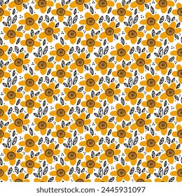 Vector seamless pattern. Pretty pattern in small flowers. Small yellow flowers. white background. Ditsy floral background. The elegant template for fashion prints.
