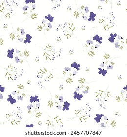 Vector seamless pattern. Pretty pattern in small flowers. Small blue flowers. White background. Ditsy floral background. The elegant the template for fashion prints. Stock vector.