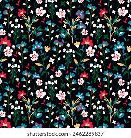 Vector sin patrón. Patrón bonito en flores Pequeñas. Pequeñas flores azules. Fondo blanco. Fondo floral divino. La elegante Plantilla de los estampados de moda. Vector estándar.