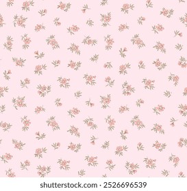 Patrón sin fisuras de Vector. Patrón bonito en Pequeñas flores. Pequeñas flores de color rosa. Fondo rosa claro. Fondo floral sucio. Plantilla de Antiguas para estampados de moda. Vector de acciones.