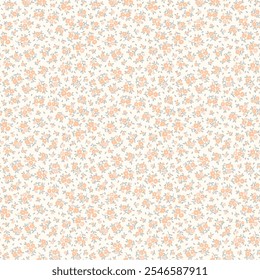 Vector seamless pattern. Pretty pattern in small flowers. Small light ivory beige flowers. White background. Liberty floral background. Trendy template for fashion prints. Stock vector.