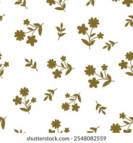 Vector seamless pattern. Pretty pattern in small flowers. Ditsy floral background. The elegant template for fashion prints. Colored Floral Seamless Pattern with Leaves, Blossoms, and Branches.