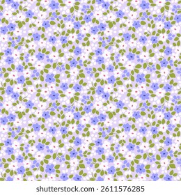 Vector seamless pattern. Pretty pattern in small flowers. Small pastel colors flowers. Lilac background. Ditsy floral background. Delicate Easter template for fashion textile prints. Stock vector.
