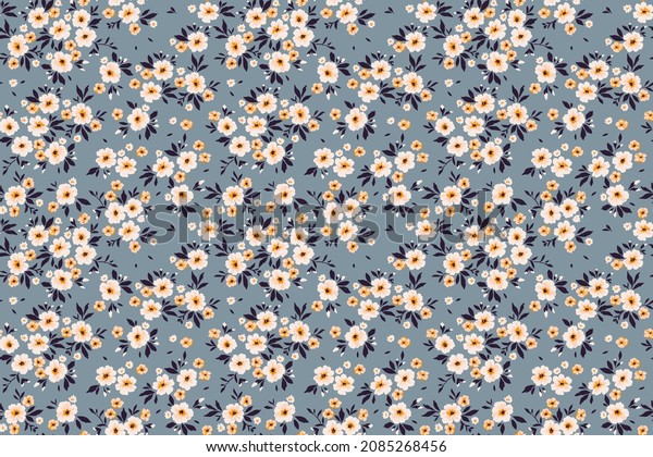 Vector seamless\
pattern. Pretty pattern in small flowers. Small white flowers. Gray\
background. Ditsy floral background. The elegant the template for\
fashion prints. Stock.