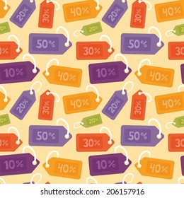 Vector seamless pattern with price tags - sale concept background in flat trendy style
