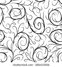Vector seamless pattern of prickly twigs of plants. Monochrome illustration. Design for fabric, print, packaging.