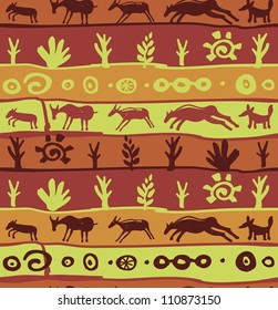 Vector seamless pattern with primitive art - abstract background