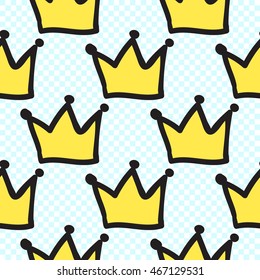 Vector seamless pattern with princess crown. Hand drawn cute and funny fashion illustration. Modern doodle pop art sketch 
