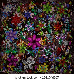 Vector. Seamless pattern Print. Doodles gray, black and brown on colors. Fashionable fabric pattern.