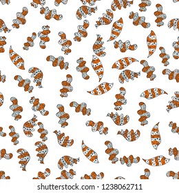 Vector. Seamless pattern Print. Fashionable fabric pattern. Doodles black, white and orange on colors.