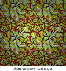 Vector. Seamless pattern Print. Fashionable fabric pattern. Doodles green, red and white on colors.